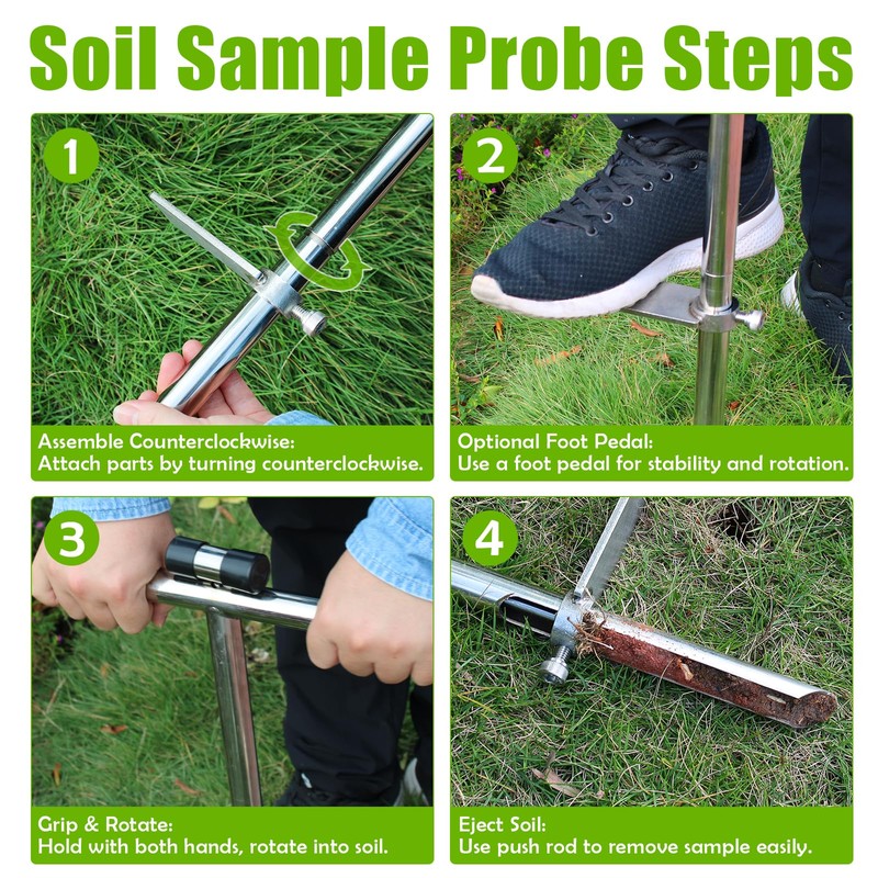ZUIWAN 40 INCH Soil Sample Probe,Stainless Steel t-Style Handle Soil