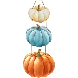 Fall Door Decor Blue Orange Pumpkin Wall Decor Wooden Front Door Hanger Fall Sign for Autumn Thanksgiving Harvest Farmhouse Porch Indoor Outdoor Home Decorations