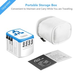 Raxxio Universal Travel Adapter, International Smart Power Plug with 2.4A 4 USB Ports Adapter, Converter for US, Canada, UK, Europe, AU, Asia (Blue and White)