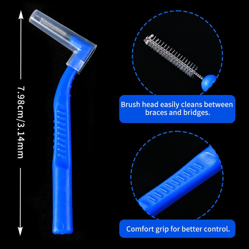 AWAVM 50PCS Interdental Brushes,5 Sizes L-Shaped Angled Head with Non-Slip