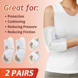 4 Pcs Elbow and Heel Protector Medium Sheepskin Heel Arm Cushions Pads Adjustable Sleeping Elbow Protectors for Elderly Pressure Sore Bed Ulcers Pain Relief