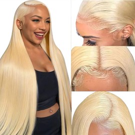 YFFSSJFC 34 Inch 613 13x6 Lace Front Wig Human Hair 200 Density Blonde Wig Human Hair 613 straight lace front wig human hair Pre Plucked For Women
