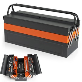Nightcore 27” x 21” x 8.5” Metal Tool Box, 5-Tray Cantilever Tool Box with 3 Levels Fold Out Organizer Storage, Portable Folding Tool Organizer with Padlock Eyes