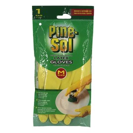 Pine-Sol Premium Latex Gloves | Protection from Bacteria, Germs, Chemicals, Odors | Indoor/Outdoor Use for Safe Cleaning, Washing, Gardening | 1 Pair, Medium, Yellow