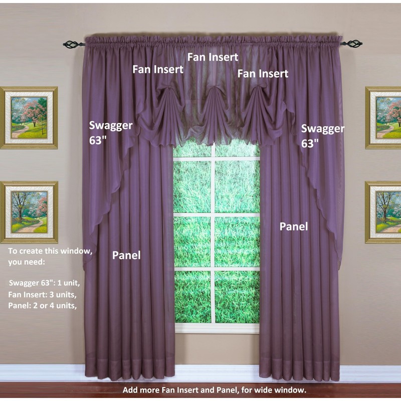 Today's Curtain Emelia Original Voile Fan Insert, Amethyst, 30" W