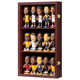 Zmiky Bobblehead Display Case Action Figure Display Case Bobble Head Shadow Box Wall Cabinet for 15 Figurines Display with Lockable Anti Fade Uv Protection for Bobble Head, Action Toy Figures,Mahogany
