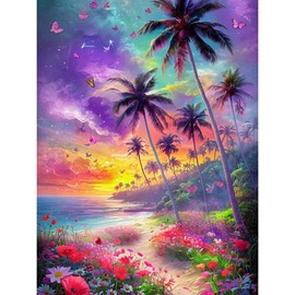 Diamond Art Kits for Adults - Beach Full Round Drill Diamond Painting Kit with Tools - 5D DIY Embroidery Craft Kits for Home Decor Gift- 12”x16”