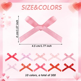 Ysleen 300 Pcs Mini Ribbon Craft Bows, Small Multicolor DIY Craft Tiny Satin Bows for Presents Gift Wrapping Hair Clip Flower Bouquet Wedding Birthday Sewing Scrapbooking(Red)