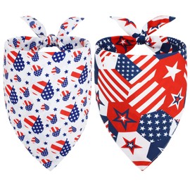 Vivifying 4th of July Dog Bandana, 2 Pack Patriotic Dog Scarves with American Flag, Polyester Pet Bibs for Independence Day and Memorial Day (X-Large, American Flag & Star)