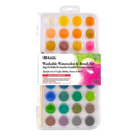 BAZIC Watercolor w/Brush & Mixing Palette, 36 Color Non-Toxic Paint Set, for Hobby Fun Art Supplies Vibrant Painting, Gift for Kids Artists, 12-Pack