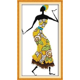 Happy Forever Cross Stitch Kits 11CT Stamped Patterns for Kids and Adults, Preprinted Embroidery kit for Beginner, R323 African Feeling (Yellow 5, Size 12''x20'')