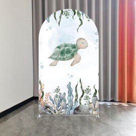 Iydamc Underwater Sea Turtle Arched Stretchy Fabric Covers Cartoon Sea Animals Arch Stand Backdrop Covers for Birthday Party Baby Shower Decorations Supplies (Only Cover)