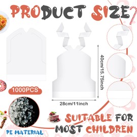 Skicuff 1000 Pcs Disposable Plastic Bibs Bulk 11x15.75 Inch Waterproof Oil Proof Eating Bibs with Crumb Catcher for Kids Kindergarten (White)