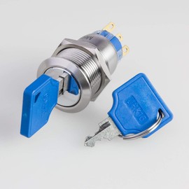 Key Switch with Two Positions Made of V2A Stainless Steel - Diameter of 19 mm - Rustproof according to IP67 Protection Standard Dust and Waterproof