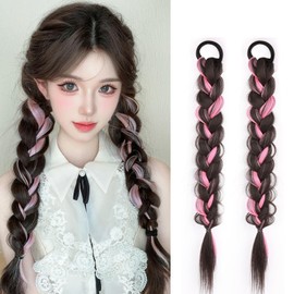 Kasune Hair Extension, Braided, Wig, Ponytail, Braid Wig, Extension, Twin Tails, Set of 2, Hair, Hair Extension, Dance, Hair Accessory, Stylish, Popular, Easy to Wear, Natural Feel (Pink)