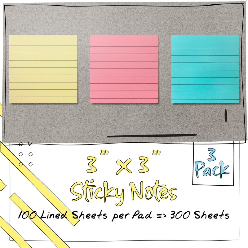 Better Office Products Lined Sticky Notes 3 x 3, 3