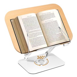 Honagu Book Stand, Book Stand for Reading Hands Free, Adjustable Desk Book Holder with 360 Degree Rotating Base & Page Clips, Cookbook Documents Holder for Textbook,Cookbook, Sheet Music,Laptop,Recipe