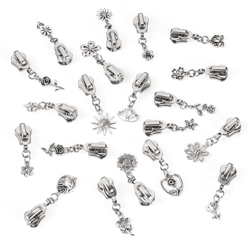 Cheriswelry 20pcs Flower Metal Zipper Pull Replacement Zippers Sliders for