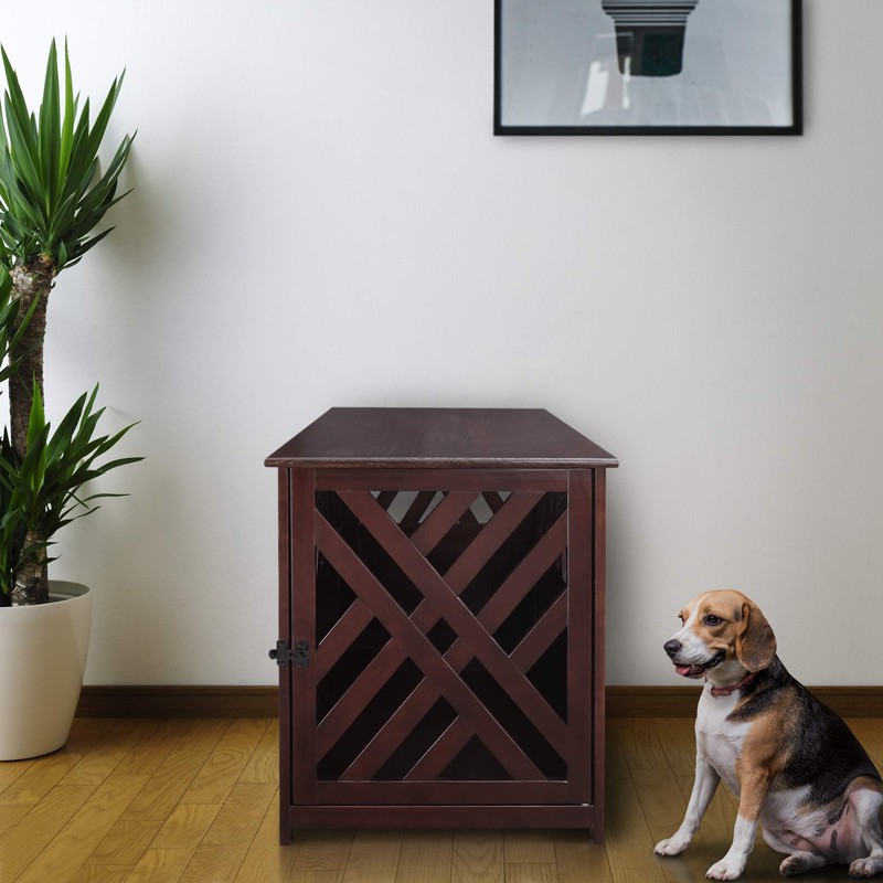 Casual Home Wooden Lattice Pet Crate, End Table, Espresso