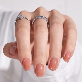 Short Press On Nails - Made by Soft Gel Light Weight & Fit Perfectly, BTArtbox Netural Square Fake Nail with Nail Glue, Reusable Semi-Transparent Stick On Nails in 15 Sizes - 30 Nail Kit, Hot Cocoa