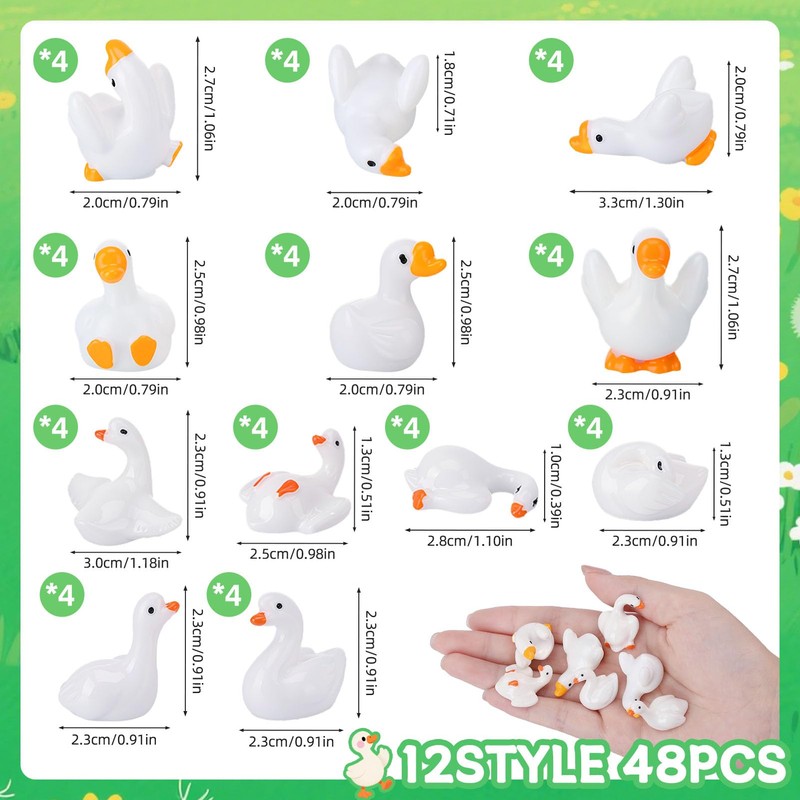 GGSTDDUP 48Pcs Mini Resin Gooses Figurines 12 Styles Small Resin