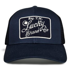 Lucky Brand Standard Trucker Mesh-Back Cap with Adjustable Snapback for Men and Women (One Size Fits Most), Embroidered Patch-Navy
