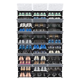 cffs 12-tier Portable 72 Pair Shoe Rack Organizer 36 Grids Tower Shelf Storage Cabinet Stand Expandable for Heels, Boots, Slippers, Black
