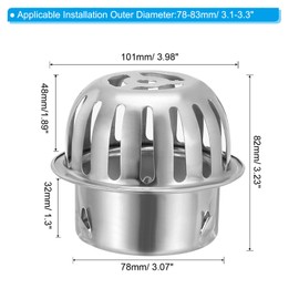 PATIKIL Dome Gutter Guard Filter 3 Inch, Stainless Steel Downspout Strainer, Anti-Blocking Outdoor Gutter Cleaning Tool for Stops Leaves Debris, Fits 3.1-3.3 Inch