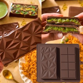 UWILLION Deep Chocolate Bar Mold Silicone 1 Inch Dubai Pistachio Chocolate Bar Thick Mold for Stuffed Bar, Large Candy Mould for Filling, Brown
