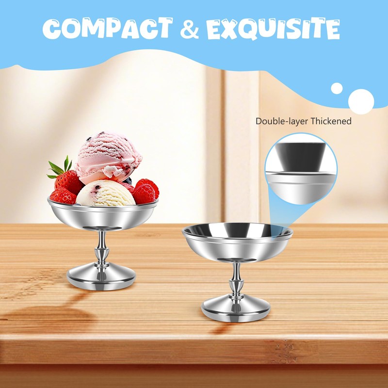 GearRoot Ice Cream Bowls Stainless Steel Dessert Cups, 2 Pack