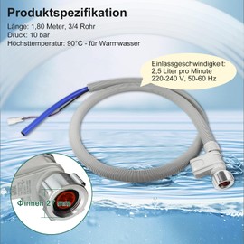DD81-01211A Aquastop Dishwasher Hose 4010145WS - Water Hose with Aquastop Total Length 1.8 m for Dishwasher 10499862 7638500 7638501 10499861