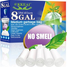 8 Gallon Trash Bags 30L Garbage Bags Medium White Kitchen Trash Bags Wastebasket Liners for Bathroom,Home Office, Lawn,60 Countcolor: White