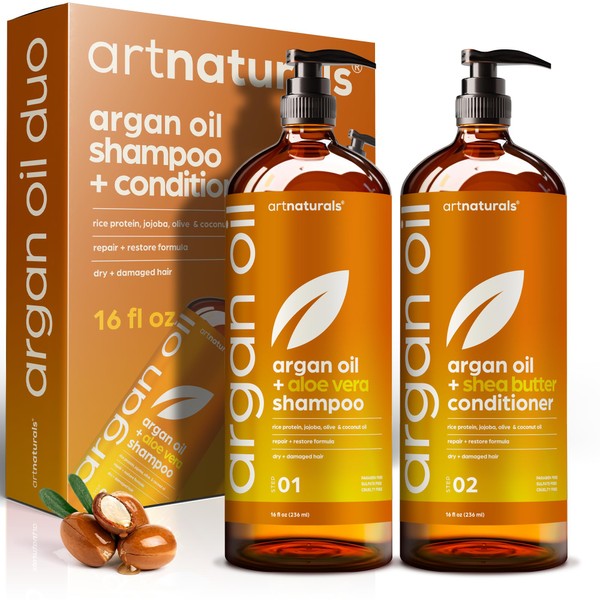 Argan Oil Shampoo and Conditioner Set - Sulfate-Free Formula with Nourishing Moroccan Oil and Keratin -for All Hair, Curly or Straight - Hydrate Repair Defy Frizz for Salon-like Results!16 Fl Oz 2 PK