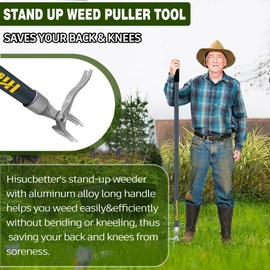 hisucbetter Weed Puller, Stand up Weed Puller Tool with 52" Metal Long Handle, 4 Stainless Steel Claws Design, Easily Remove Weeds Without Bending, Pulling, or Kneeling.