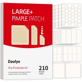 Daolyo Large Pimple Patches for Face, 7 Sizes 210 Counts XL Acne Patches, Big Hydrocoll