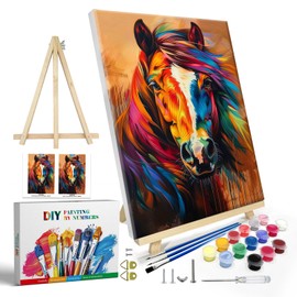 JOOZ Paint by Numbers Kit for Adults with Frame, Horse Paint by Number with Easel, DIY Colorful Horse Oil Painting by Numbers, Adult Paint by Number Kits Framed Canvas for Home Wall Decor 8x12 Inch