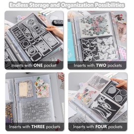 10 Sheets Binder Pockets Inserts with Two Pockets A4 Size 4 Hole Folder for Cutting Dies and Stamps Storage, Waterproof PVC Transparent Pockets Protection for Cutting Dies Stencils Album