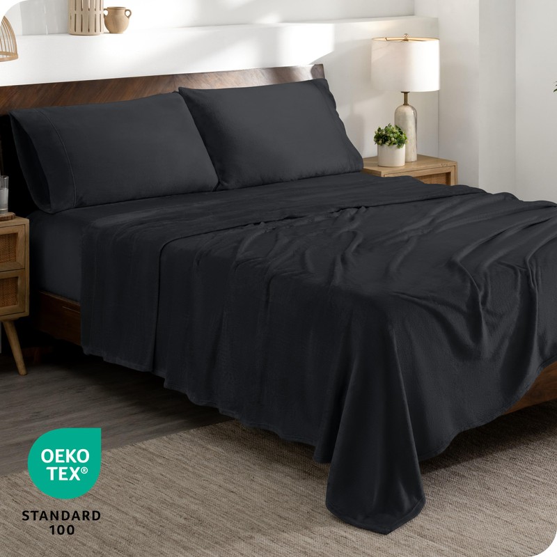 Bare Home Velvety Soft Microplush Sheet Set Queen - Black