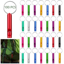 100 PCS Emergency Whistles with Keychain - Mini Emergency Whistle Assorted Color, Aluminum Alloy Survival Whistle with Key Ring for Outdoor Camping Hiking Hunting Fishing PE Classes Dog Training
