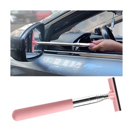 KHGUZ Car Rearview Mirror Wiper, Telescopic Vehicle Side Mirror Glass Squeegee with Long Rod, Retractable Portable Automotive Window Cleaning Tool Accessories, Universal for Most Cars (Pink)
