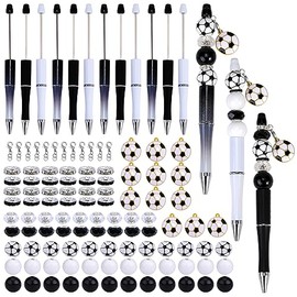 WEWAYSMILE Pack of 12 Bead Pens, Bulk Pack, DIY Bead Pens, Football Pendant, DIY Black Ink Bead Pens Kit, Gift for Students, Office, School Supplies