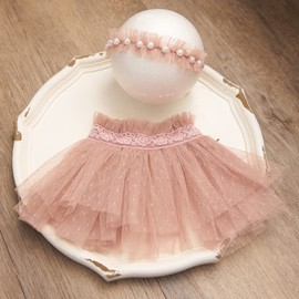 Accesorios de fotografía para bebé recién nacido, falda de tul de encaje para niñas recién nacidas, tocado para sesión de fotos (marrón)