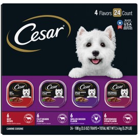 Cesar Wet Dog Food Classic Loaf in Sauce Beef Recipe, Filet Mignon, Grilled Chicken and Porterhouse Steak Variety Pack, 3.5 oz. Easy Peel Trays (24 Count, Pack of 1)