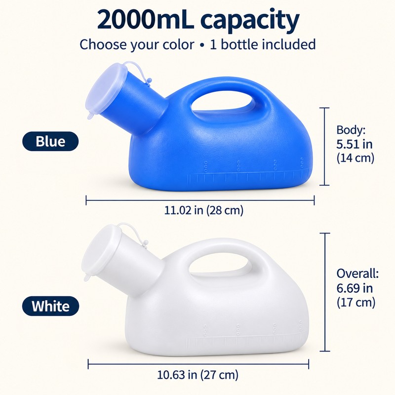 Portable Male Urinal Bottle – 2000mL with Lid and Handle