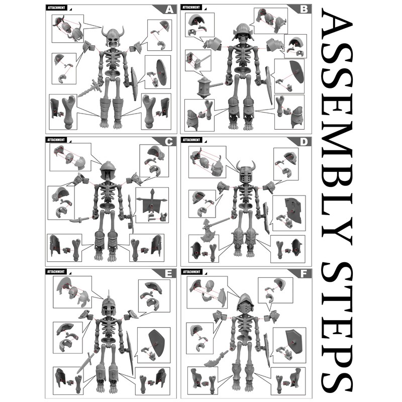 MIKILOWUHA T13 Skeleton Action Figures 6 Pack, Gold & Silver