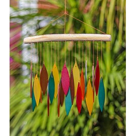 Glass Wind Chime Recycled Glass and Bamboo Driftwood Garden Chime Hanging Outdoors Indoors Multicoloured Fairtrade Eco Friendly Handmade Fairtrade