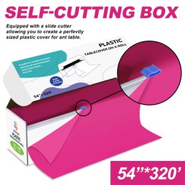ZHZJCKSHB 54IN X 320FT Plastic Table Cover Roll with Cutter Box, Cut to Size Plastic Table Cloths for Parties, Birthday, Disposable Tablecloth Roll for All Shape Tables (Fuchsia, 54 Inch X 320 Feet)