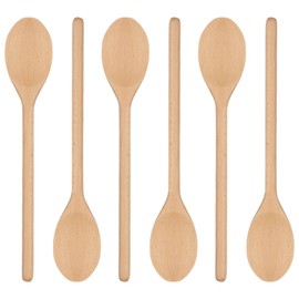 Argon Tableware Wooden Cooking Spoon - 30cm - Pack of 6 - Long Heat Resistant Non-Stick Kitchen Serving Mixing Spoon Utensils for Cooking, Baking, Stirring