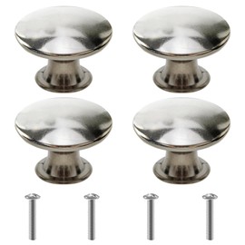 Onperpoe 4 Silver Cabinet Door Handles with Screws, Cupboard Door Knobs Polished Chrome Round Mushroom Light Pull Handles, 30mm Modern Hardware Door Knobs for Cupboards, Drawers and Wardrobes