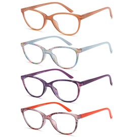 EYEURL 4 Pack Oval Reading Glasses for Women Blue Light Blocking Readers with Pattern Print, Square Computer Glasses Anti Glare & UV Rays, 1.25 Magnification, Plastic Frame Eyeglasses, Resin Lens